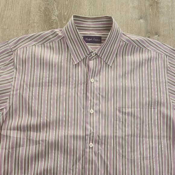 Ralph Lauren Mens Purple Label Button Up Dress Shirt Size Large Made in Italy - Picture 2 of 10